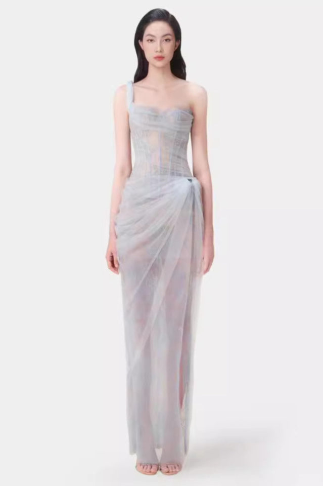 One Shoulder Lace Corset Maxi Dress | Dress In Beauty