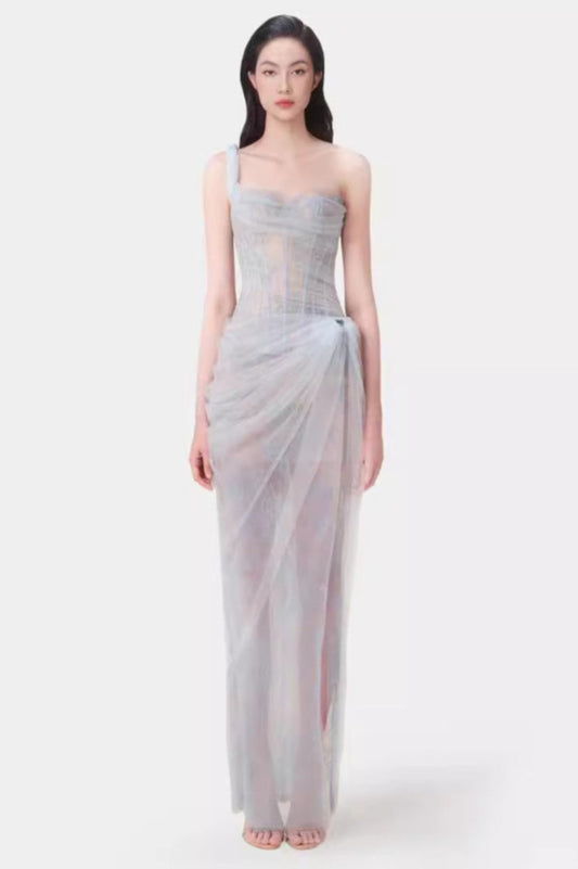 One Shoulder Lace Corset Maxi Dress | Dress In Beauty