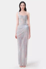 One Shoulder Lace Corset Maxi Dress | Dress In Beauty