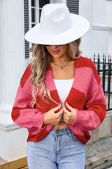 Vibrant Color Block Striped Cardigan - TEVQA