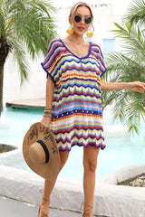Crochet V-Neck Beach Cover-Up Dress in Green - View 9 | TEVQA