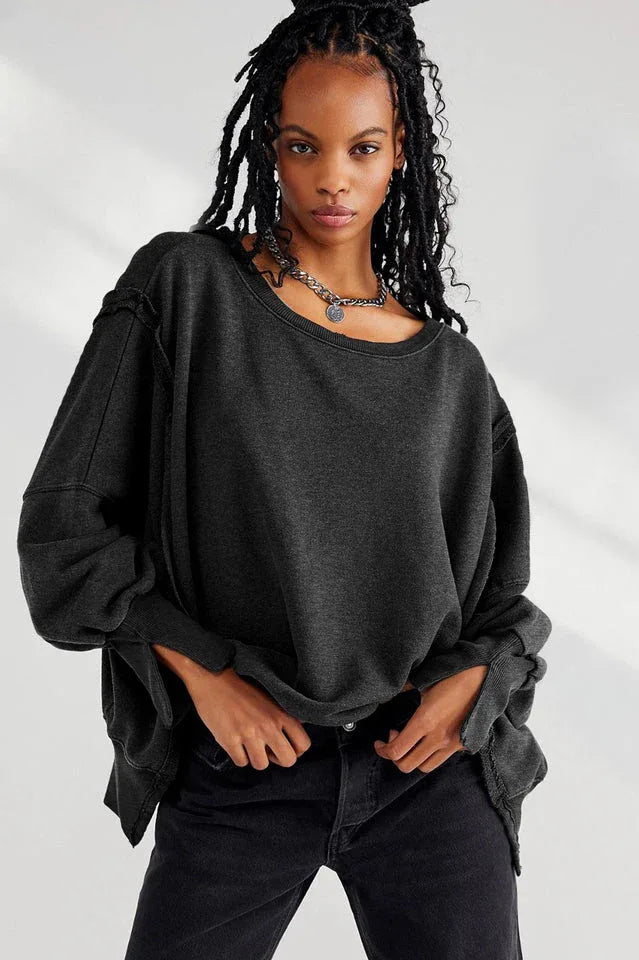 Oversized Contrast Trim Sweatshirt - View 9 | TEVQA