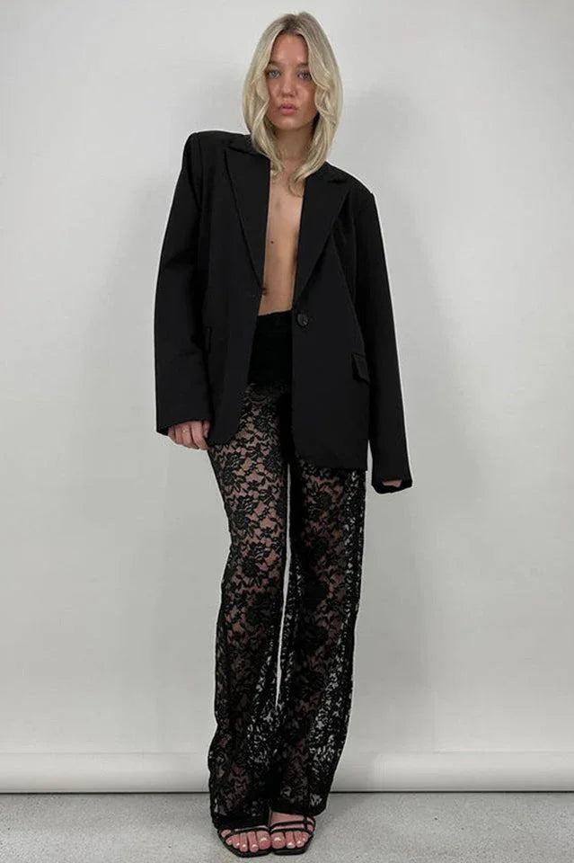 Lace Wide Leg Trousers - View 8 | TEVQA