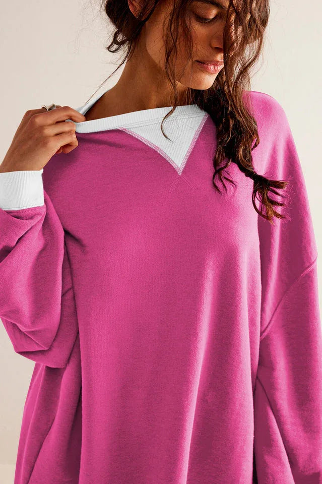 Comfy Chic Contrast Trim Oversized Sweatshirt - TEVQA