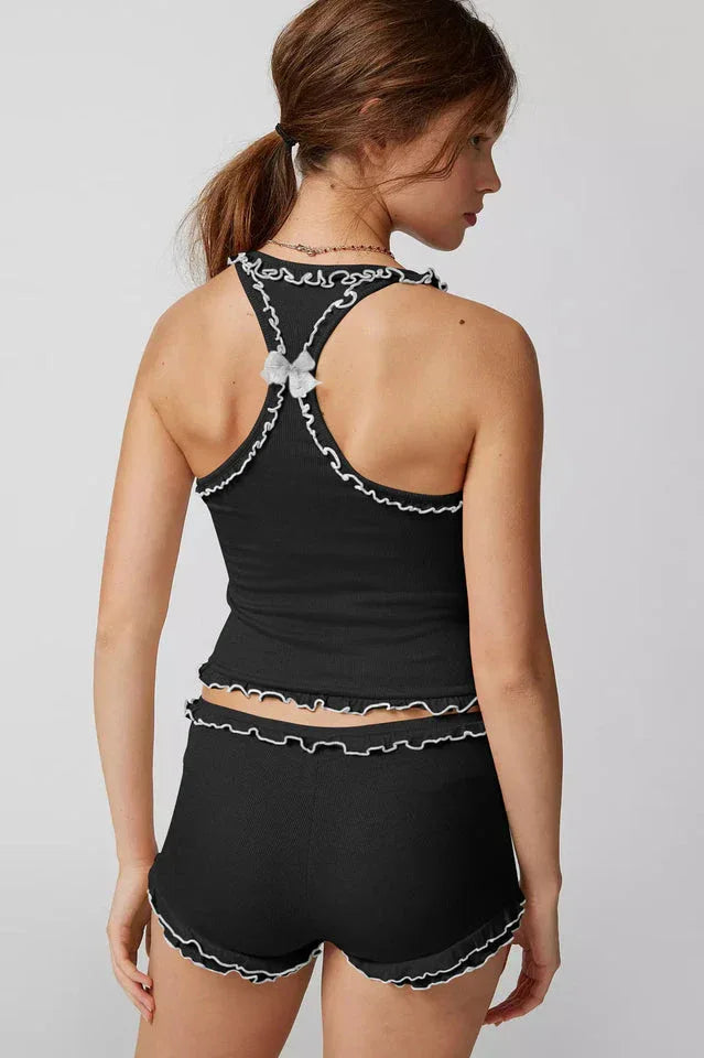 Ribbed knit corset top and shorts set - View 6 | TEVQA