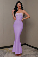 Pearl embellished mermaid gown - View 8 | TEVQA