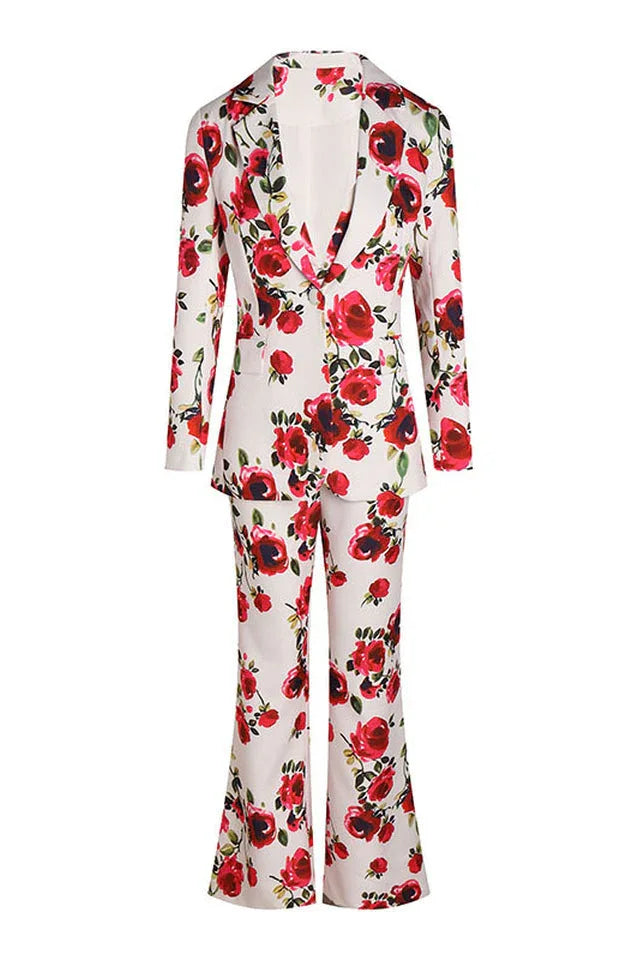 White three piece suit with red roses - View 12 | TEVQA