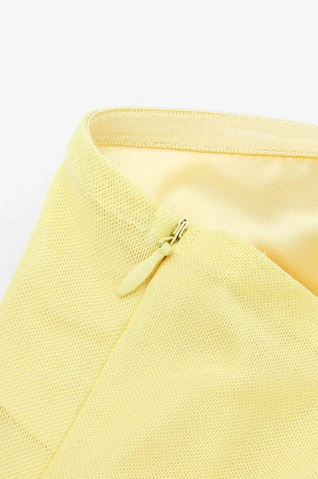 Yellow satin maxi dress with cowl neckline and adjustable straps - View 8 | TEVQA