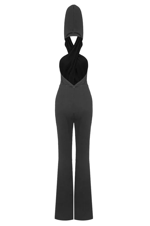 Backless Hooded Jumpsuit With Slip Pockets - TEVQA
