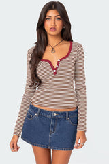 Buttoned Striped Long Sleeve T-Shirt | Dress In Beauty