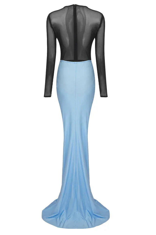 Satin Maxi Dress with High Neckline - View 17 | TEVQA