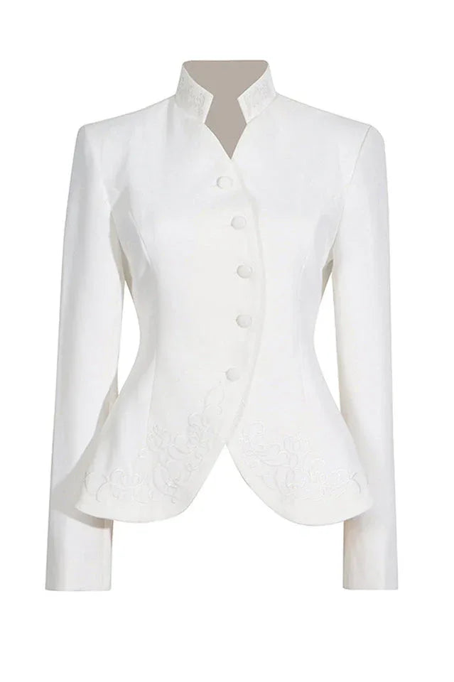 Mandarin Collar Peplum Jacket and Pleated Skirt Set - View 9 | TEVQA