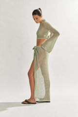 Crochet knit set with maxi skirt and cropped top - View 12 | TEVQA