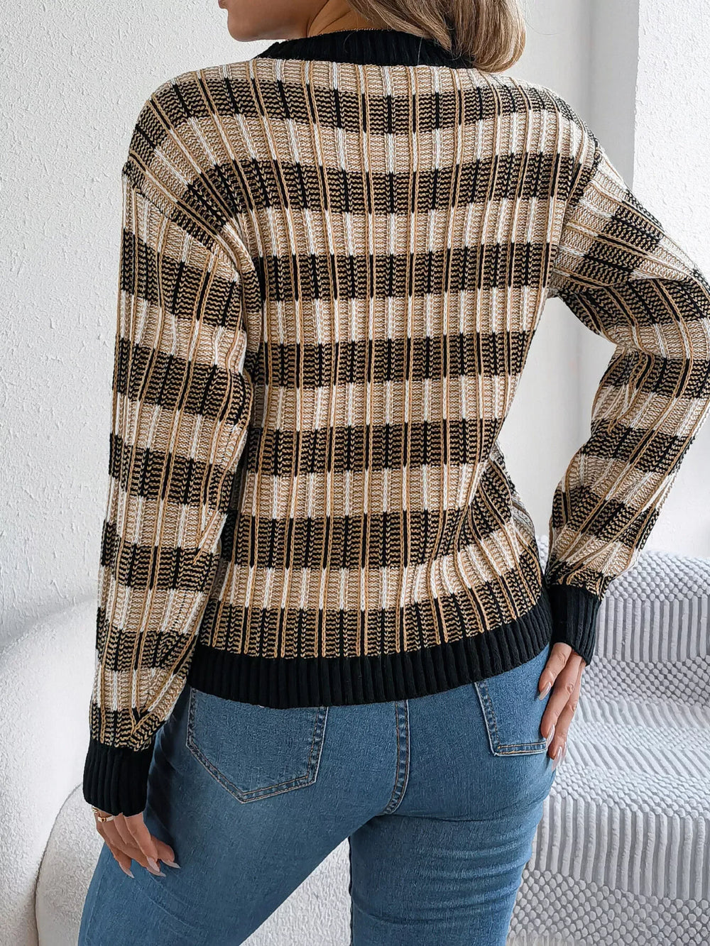 Vintage Lantern Sleeve Knit Sweater - Burgundy - TEVQA