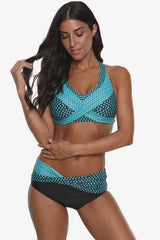 Plus size two-piece swimsuit with halter neck and high-waisted bottoms - View 20 | TEVQA