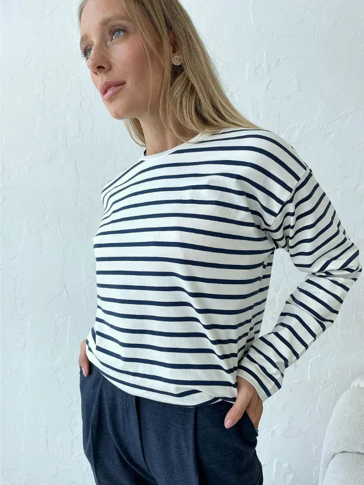 Classic Striped Long Sleeve T-Shirt - View 8 | TEVQA