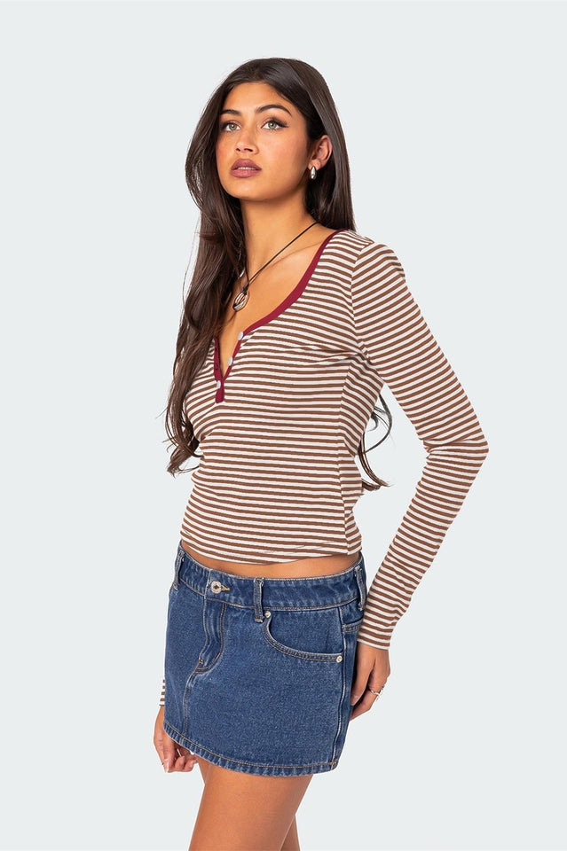 Buttoned Striped Long Sleeve T-Shirt | Dress In Beauty