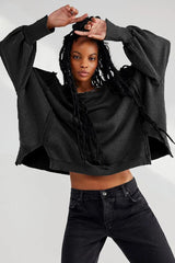 Oversized Contrast Trim Sweatshirt - View 10 | TEVQA