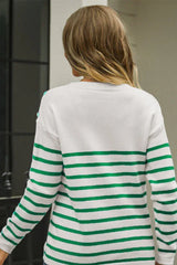 Striped Knit Sweater with Shoulder Buttons - View 7 | TEVQA