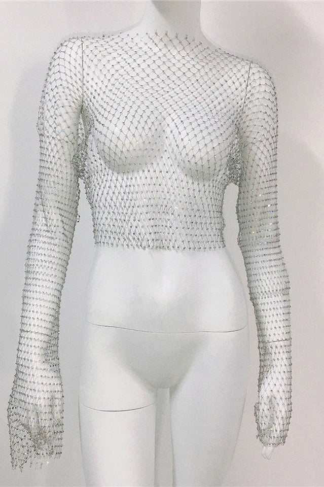 Crystal Diamond See Through Crop Top | Dress In Beauty