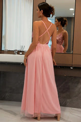 Sequin Tulle Evening Gown - View 7 | TEVQA