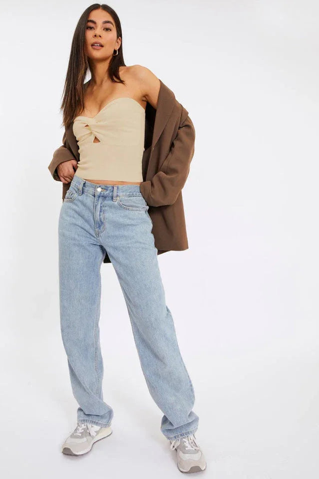 Merlaine Strapless Knotted Knit Crop Top - View 12 | TEVQA