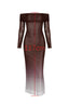 Full-length view of the ombre dress with a measurement indicated