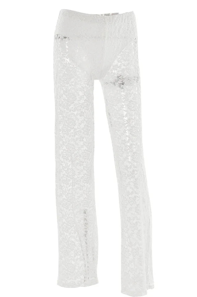 Lace Wide Leg Trousers - View 23 | TEVQA
