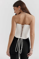 Genevieve Red Satin Lace-Up Corset Top - View 7 | TEVQA