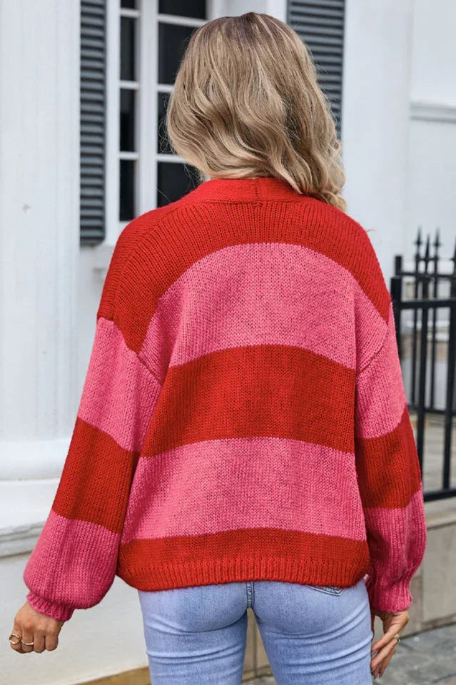 Vibrant Color Block Striped Cardigan - TEVQA