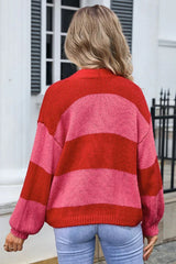 Vibrant Color Block Striped Cardigan - TEVQA