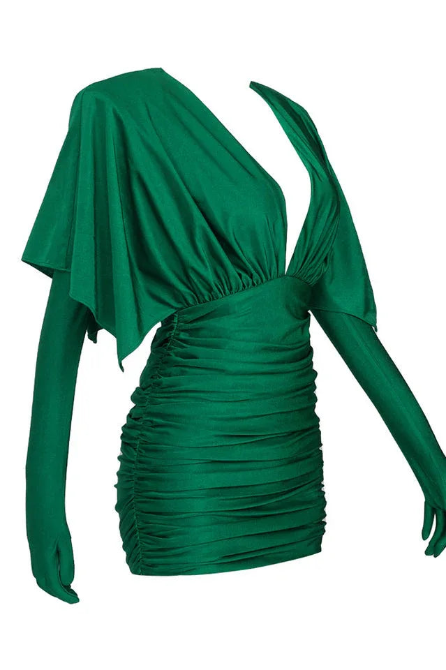 Eirak Ruched Mini Dress with Integrated Gloves - View 17 | TEVQA