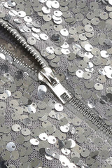 Silver sequin maxi dress with mock neck and fringe detail - View 10 | TEVQA