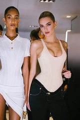 Beige Sculpting Corset Waist Tank Top - TEVQA