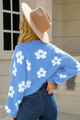 Fuzzy Floral Knit Cardigan - View 9 | TEVQA