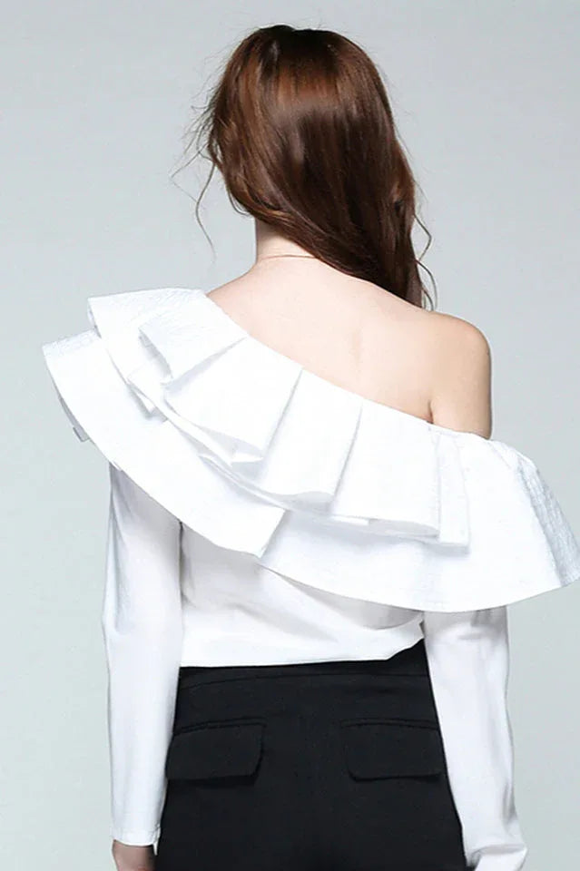 One shoulder ruffled striped shirt - View 7 | TEVQA