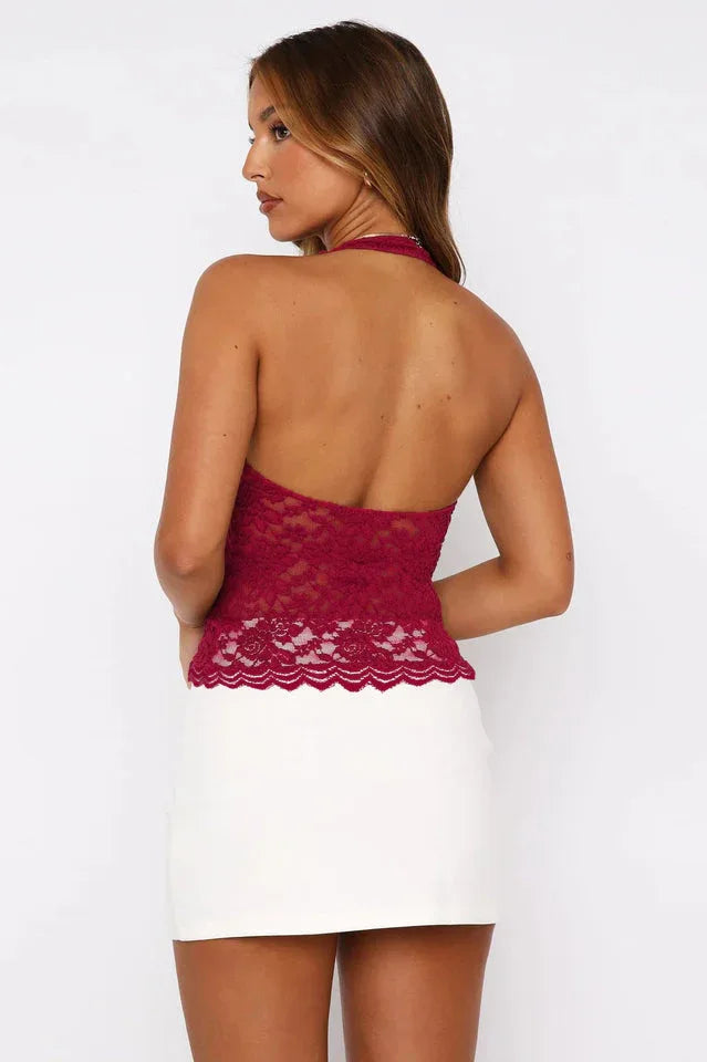 Lilac Bloom Floral Lace Halter Top - View 20 | TEVQA