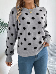 Camel Polka Dot Knit Sweater - View 13 | TEVQA