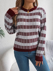 Vintage Lantern Sleeve Knit Sweater - Burgundy - TEVQA