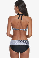 Plus size two-piece swimsuit with halter neck and high-waisted bottoms - View 25 | TEVQA