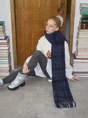 Dark Coquette Black Plaid Scarf