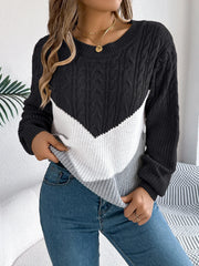 Color Block Cable Knit Sweater - View 11 | TEVQA