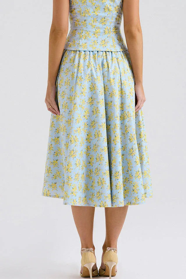 Vintage Floral Print Top + Skirt Set - TEVQA