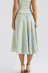 Vintage Floral Print Top + Skirt Set - TEVQA