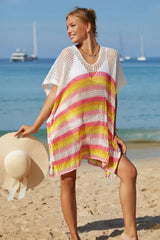 Rainbow Stripe Openwork Slit Cover Up - View 6 | TEVQA