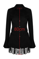 Black collared shirt with long sleeves, lace trim hem, and a zipper accent, with a measurement of 80cm indicated.