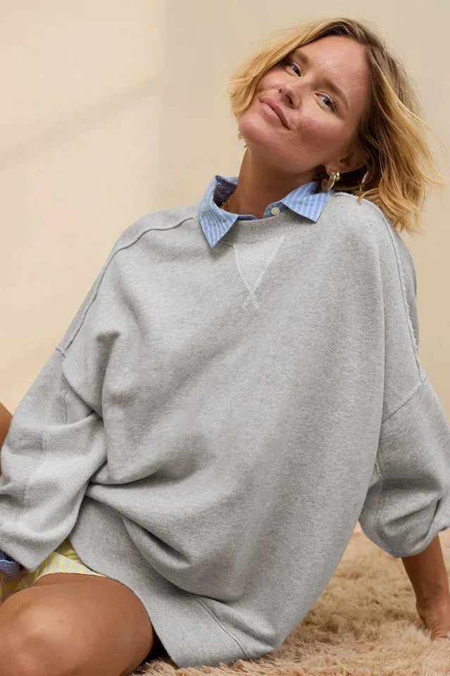 Comfy Chic Raw Seam Oversized Sweatshirt - TEVQA