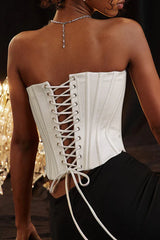 Genevieve Red Satin Lace-Up Corset Top - View 9 | TEVQA