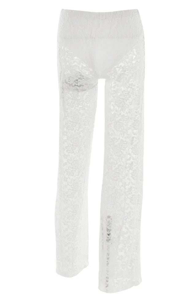 Lace Wide Leg Trousers - View 25 | TEVQA