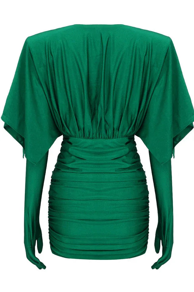 Eirak Ruched Mini Dress with Integrated Gloves - View 18 | TEVQA